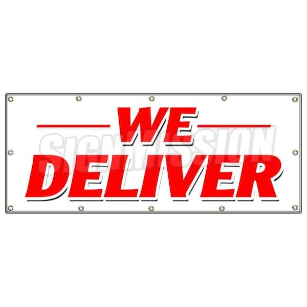 WE DELIVER BANNER SIGN pizza chinese sandwiches hoagie hero food free